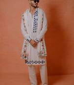 Blue mirror work kurta with handpaint stole