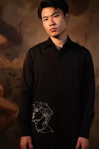 Black printed crepe shirt