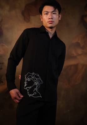 Black printed crepe shirt 2