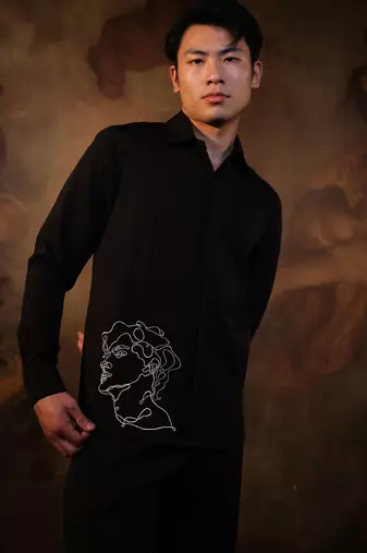 Black printed crepe shirt