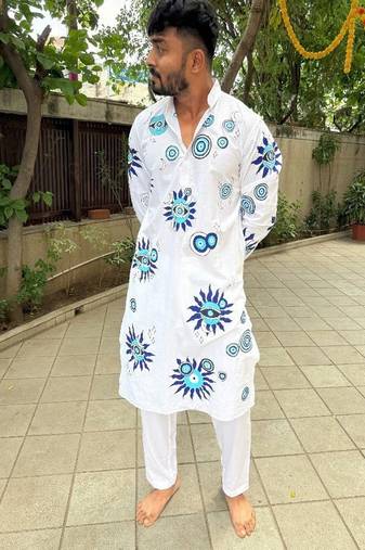 Blue evil eye handpaint kurta