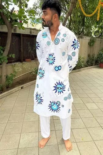 Blue evil eye handpaint kurta