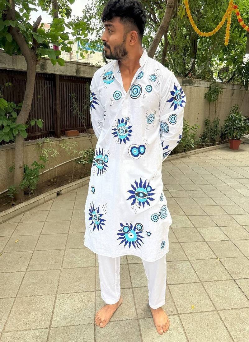 Blue evil eye handpaint kurta