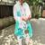 Blue ele handprinted kurta with tie dye mirror stole