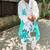 Blue ele handprinted kurta with tie dye mirror stole