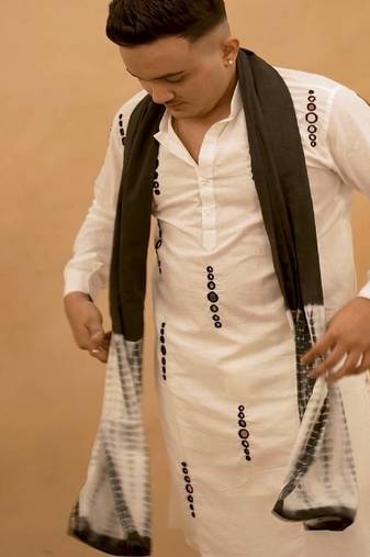 Black mirror work kurta with shibori stole