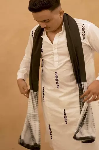 Black mirror work kurta with shibori stole