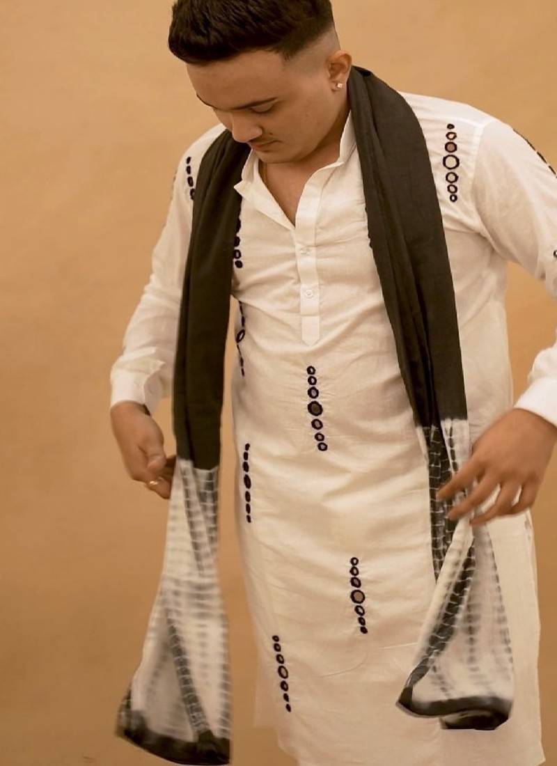 Black mirror work kurta with shibori stole
