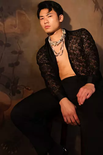 Black embroidered crepe shirt