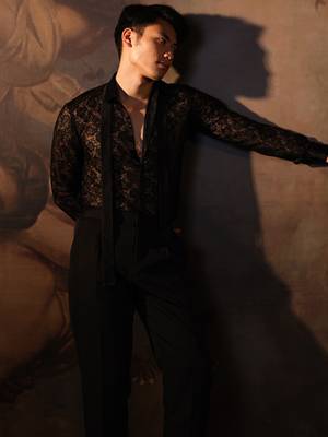 Black embroidered crepe shirt 3