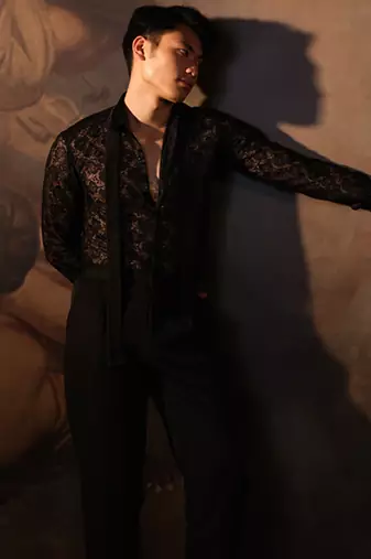 Black embroidered crepe shirt