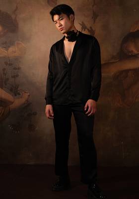 Black plain crepe shirt 3