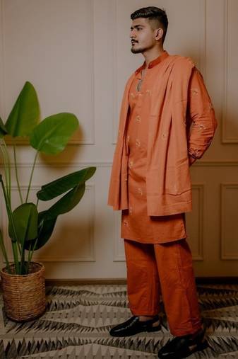 1111 wish motif rust kurta with stole