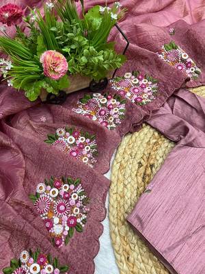 mauve gold crush embroidered cut work saree 1