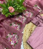 mauve gold crush embroidered cut work saree