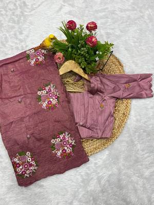 mauve gold crush embroidered cut work saree 3