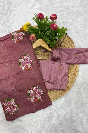 mauve gold crush embroidered cut work saree