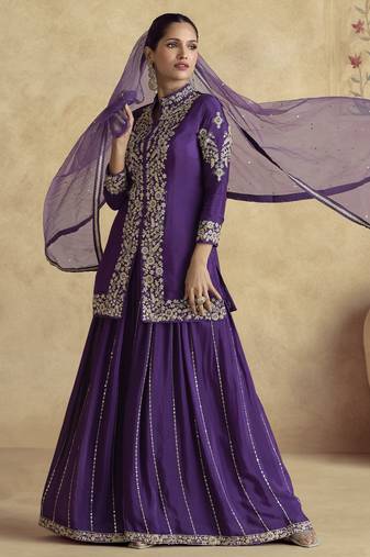 PURPLE EMBROIDERED PALAZZO SUIT