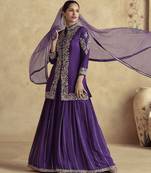 PURPLE EMBROIDERED PALAZZO SUIT