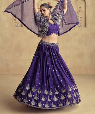 PURPLE READYMADE JACKET STYLE LEHENGA CHOLI 1