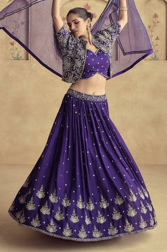 PURPLE READYMADE JACKET STYLE LEHENGA CHOLI
