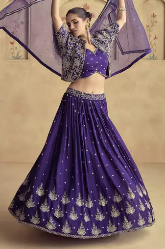 PURPLE READYMADE JACKET STYLE LEHENGA CHOLI