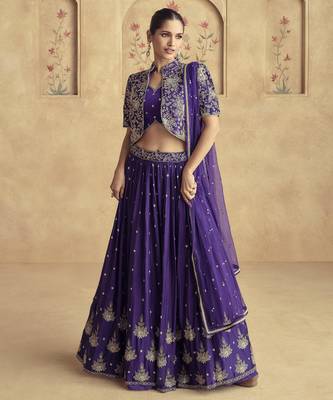 PURPLE READYMADE JACKET STYLE LEHENGA CHOLI 2