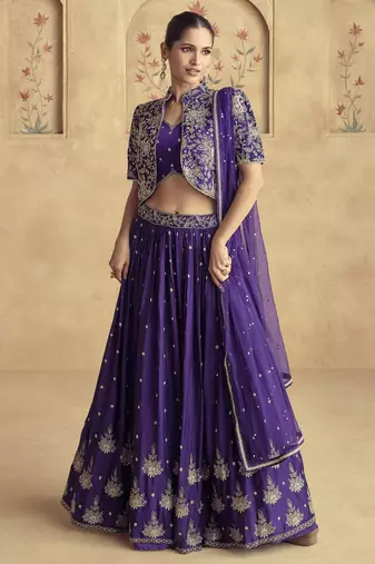 PURPLE READYMADE JACKET STYLE LEHENGA CHOLI