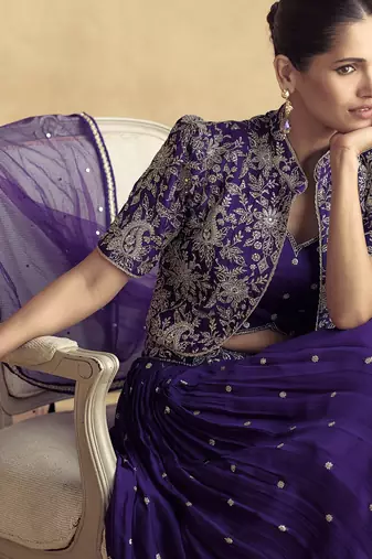 PURPLE READYMADE JACKET STYLE LEHENGA CHOLI