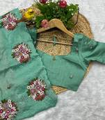 green gold crush embroidered cut work saree