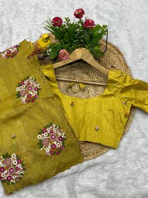 mustard yellow gold crush embroidered cut work saree 1