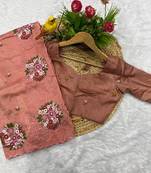 peach gold crush embroidered cut work saree