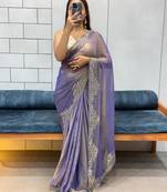 blue fendy silk blend diamond work saree with blouse