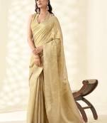 Beige woven linen tissue silk saree