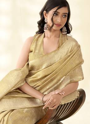 Beige woven linen tissue silk saree 3
