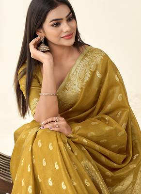 Mustard woven linen tissue silk saree 3