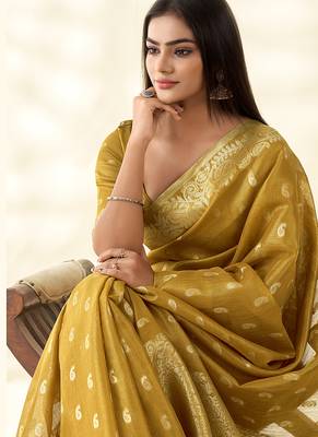 Mustard woven linen tissue silk saree 4