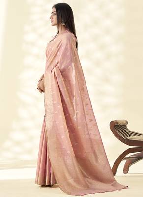 Baby pink woven linen tissue silk saree 3