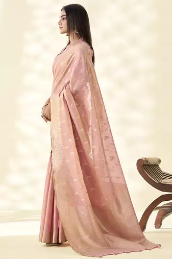 Baby pink woven linen tissue silk saree