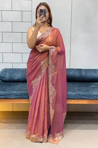 purple fendy silk blend diamond work saree with blouse