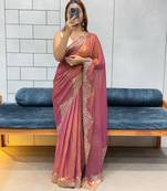 purple fendy silk blend diamond work saree with blouse