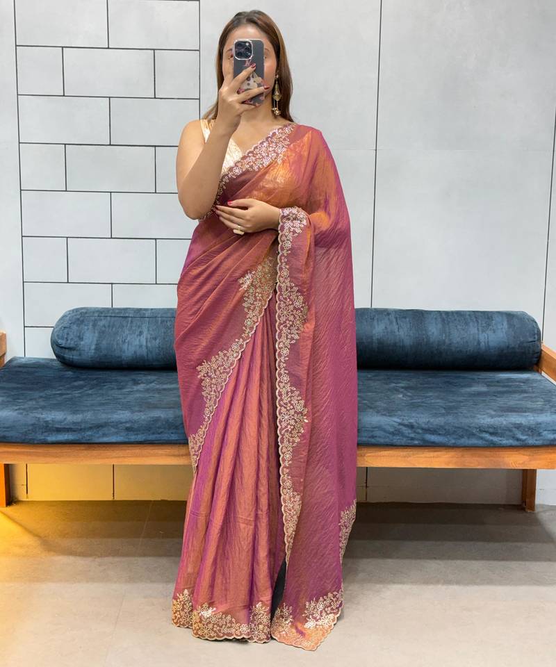 purple fendy silk blend diamond work saree with blouse