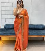 orange fendy silk blend diamond work saree with blouse