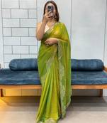 green fendy silk blend diamond work saree with blouse
