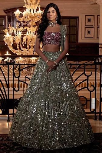 grey Georgette Embellished Mirror Work Lehenga choli