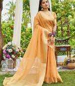 Orange linen saree with unstiched blouse