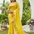 Yellow linen saree with unstiched blouse