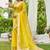 Yellow linen saree with unstiched blouse