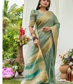 Firozi tissue saree with unstiched blouse