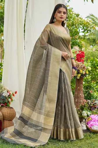 Grey tissue saree with unstiched blouse